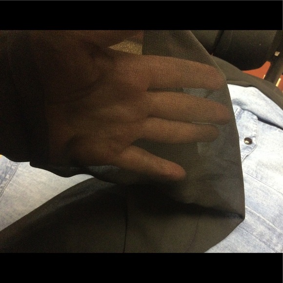 Denim Blouse with Sheer Black Sleeves - Picture 8 of 9